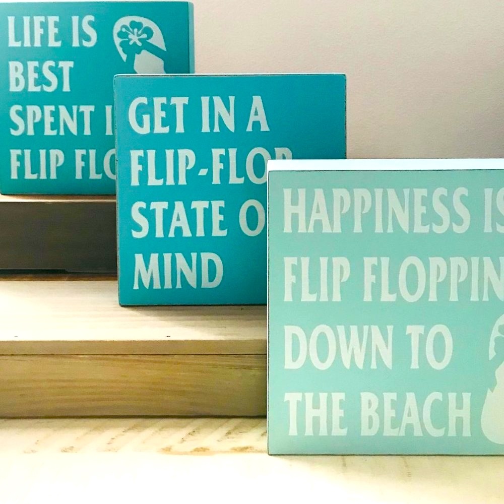 FLIP FLOP BEACH TRIO OF WALL/TABLETOP WOOD PLAQUES